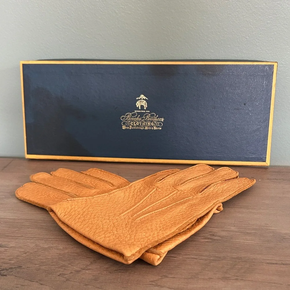 Men's Vintage Brooks Brothers Tan Pigskin Leather Gloves - Picture 7 of 10